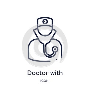 Linear doctor with stethoscope icon from Medical outline collection. Thin line doctor with stethoscope icon isolated on white