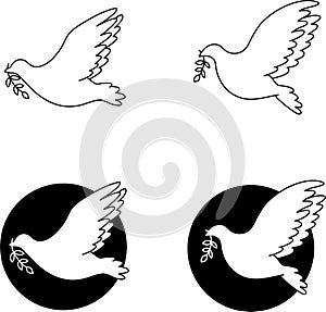 Linear doves of peace vector set