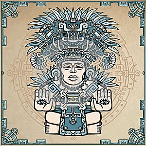 Linear drawing: decorative image of an ancient Indian deity.