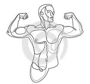 Linear drawing of a perfect body fit model man posing vector illustration isolated, muscular macho sexy guy with naked torso