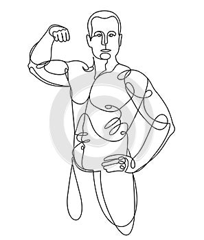 Linear drawing of a perfect body fit model man posing vector illustration isolated, muscular macho sexy guy with naked torso