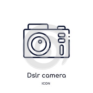 Linear dslr camera icon from Cinema outline collection. Thin line dslr camera vector isolated on white background. dslr camera