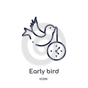 Linear early bird icon from Crowdfunding outline collection. Thin line early bird vector isolated on white background. early bird photo