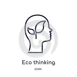 Linear eco thinking icon from Ecology and environment outline collection. Thin line eco thinking icon isolated on white background