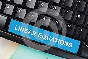 Linear Equations text write on keyboard isolated on laptop background