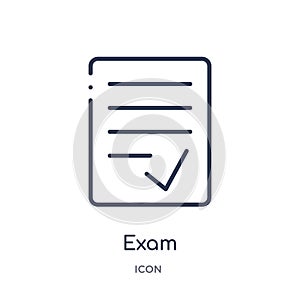 Linear exam icon from Education outline collection. Thin line exam vector isolated on white background. exam trendy illustration