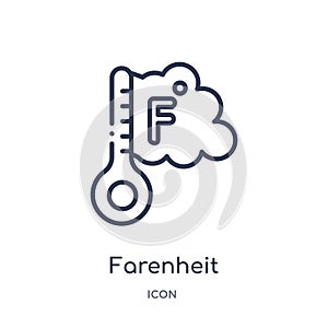 Linear farenheit icon from Meteorology outline collection. Thin line farenheit icon isolated on white background. farenheit trendy