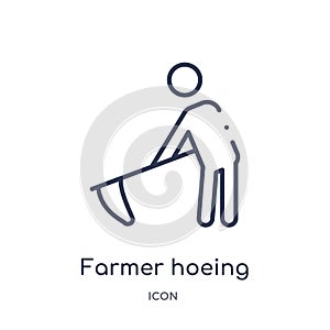 Linear farmer hoeing icon from Agriculture farming and gardening outline collection. Thin line farmer hoeing vector isolated on