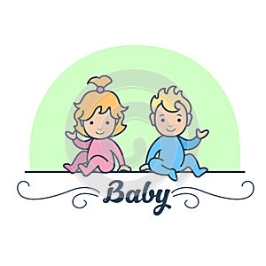 Linear Flat Boy and Girl Twins Newborn Baby vector