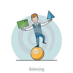 Linear Flat Business man Trick Balancing ball