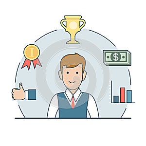 Linear Flat business man trophy cup money vector