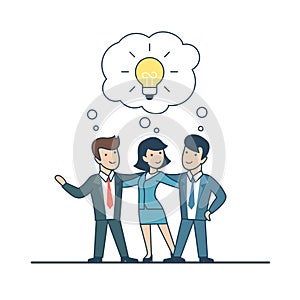 Linear Flat Business people idea, lamp chat vector