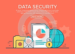 Linear flat Data Security infographics vector. App