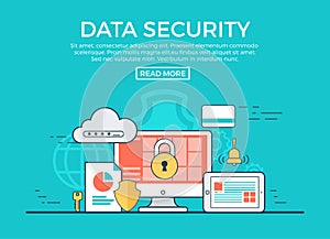Linear flat Data Security infographics vector. App