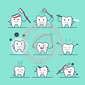 Linear Flat Dental health care tooth flossing cari photo