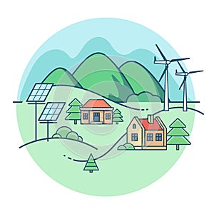 Linear Flat eco town vector Ecology nature care