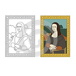 Linear flat illustration of portrait The Mona Lisa by Leonardo da Vinci. photo