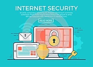 Linear flat Internet Security infographics vector.