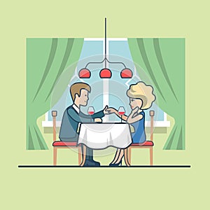 Linear Flat Man propose lady restaurant vector