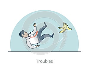 Linear Flat man slipped banana peel vector Trouble