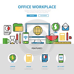 Linear flat Office workplace infographic Te