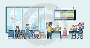 Linear Flat people on airport waiting hall vector