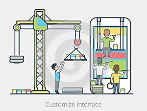 Linear Flat people team block mobile interface