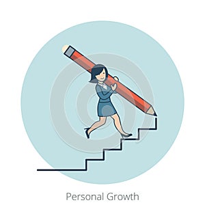 Linear Flat Personal Growth Business woman stairs