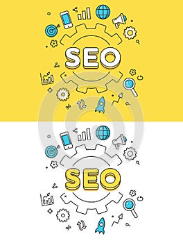 Linear Flat SEO gearwheel icon vector.