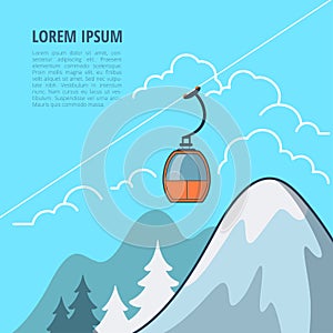 Linear Flat Ski resort lift vector hut Winter moun