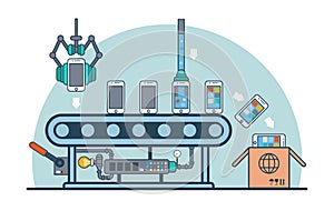 Linear Flat smartphones conveyor vector Mobile