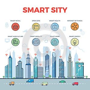 Lineare un appartamento urbano un grattacielo strade vettore. accorto 