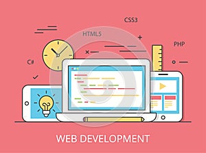 Linear Flat web site development programming vector