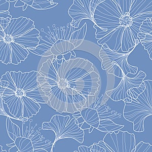 Linear floral background, flowers pattern.