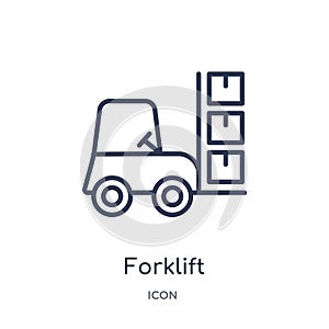Linear forklift icon from Delivery and logistic outline collection. Thin line forklift vector isolated on white background. photo