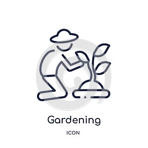 Linear gardening icon from Free time outline collection. Thin line gardening vector isolated on white background. gardening trendy