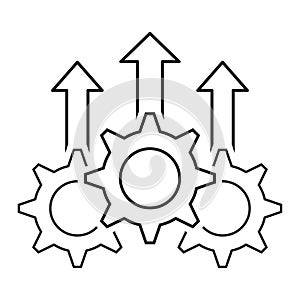 Linear gears up arrow icon. Vector illustration.
