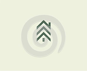 Linear geometric logo house and spruce, camping, forest hotel,