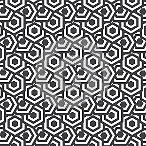Linear geometric vector pattern, repeating hexagon shape overlay each. graphic clean design for fabric, event, wallpaper etc.