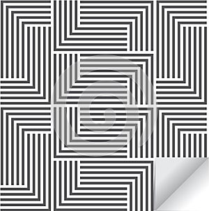 Linear geometric vector pattern, repeating stripe line and mosaic of lined squares . stylish monochrome.