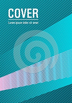 Brochure cover page layout halftone vector design. Cool triangles composition