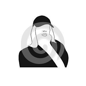 Linear glamour logo in minimal style of girl in baseball cap.