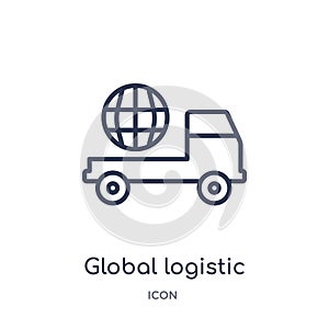Linear global logistic icon from Delivery and logistic outline collection. Thin line global logistic vector isolated on white
