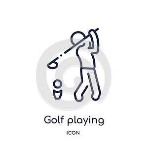 Linear golf playing icon from Activity and hobbies outline collection. Thin line golf playing vector isolated on white background