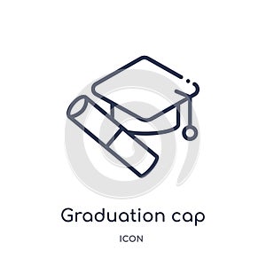 Linear graduation cap and diploma icon from Education outline collection. Thin line graduation cap and diploma icon isolated on