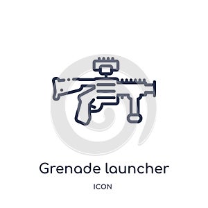 Linear grenade launcher icon from Army and war outline collection. Thin line grenade launcher vector isolated on white background