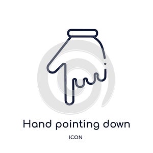 Linear hand pointing down icon from Hands and guestures outline collection. Thin line hand pointing down icon isolated on white