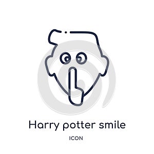 Linear harry potter smile icon from Emoji outline collection. Thin line harry potter smile vector isolated on white background.