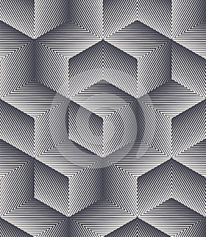 Linear Hatch Cube Shapes Vector Seamless Pattern Graphic Art Abstract Background