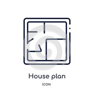 Linear house plan icon from Construction outline collection. Thin line house plan vector isolated on white background. house plan